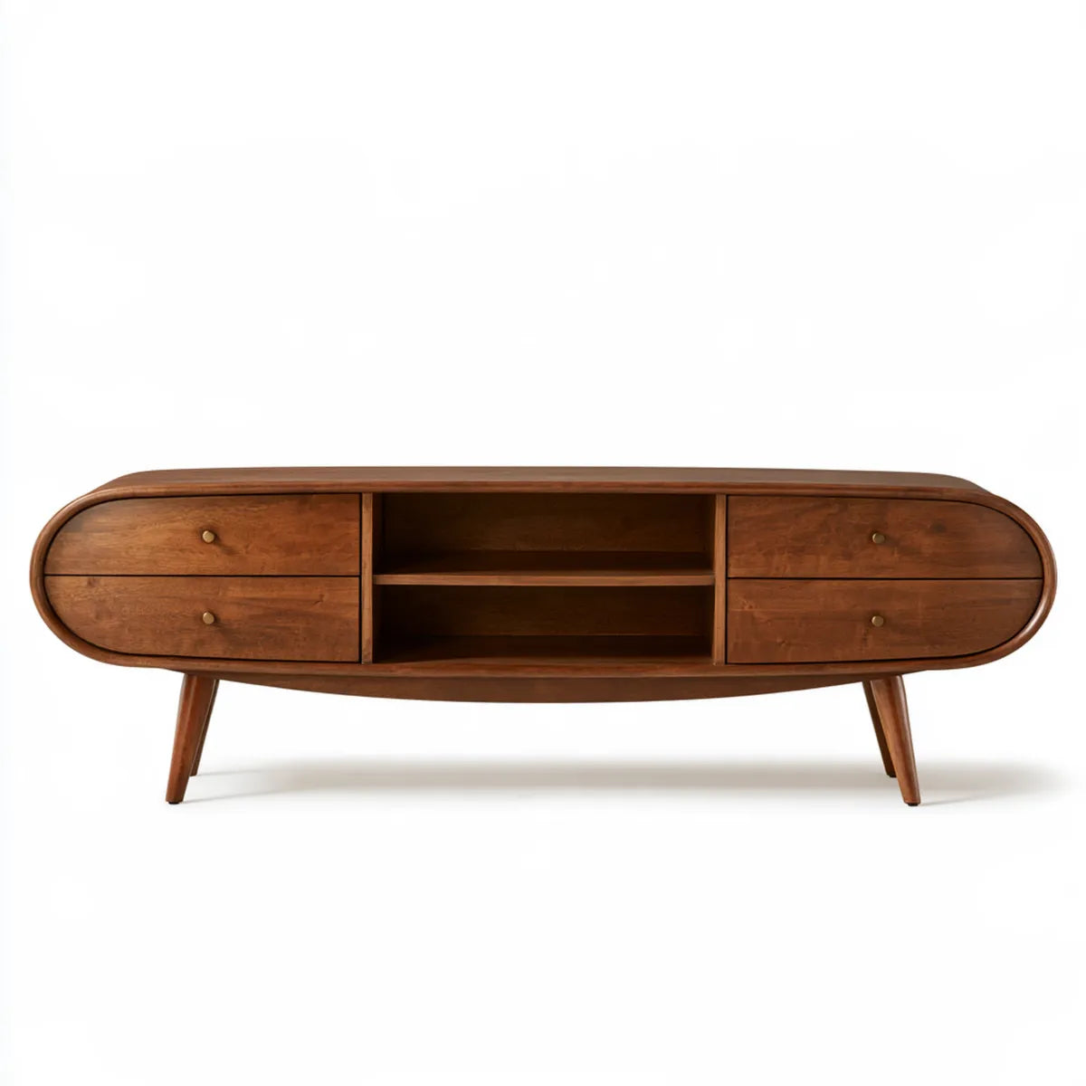 Mid-Century Modern Wood TV Stand Media Console, 70.9 x 15.7 x 21.7 in, Walnut Brown