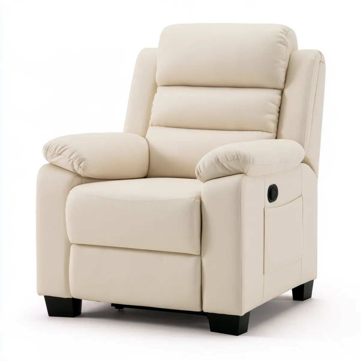 Manual Reclining Armchair, 38 x 38 x 41 in, Ivory PU Leather Upholstered
