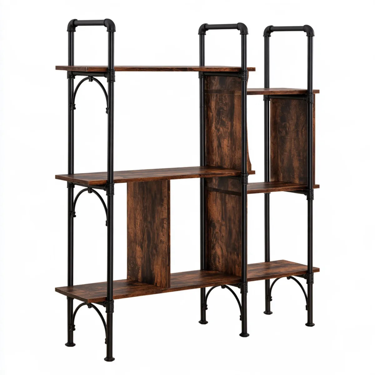 Industrial 6-Shelf Bookcase, 70.9 x 11.8 x 70.9 in, Rustic Brown Engineered Wood and Black Steel
