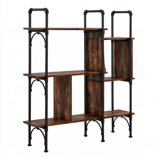 Industrial 6-Shelf Bookcase, 70.9 x 11.8 x 70.9 in, Rustic Brown Engineered Wood and Black Steel