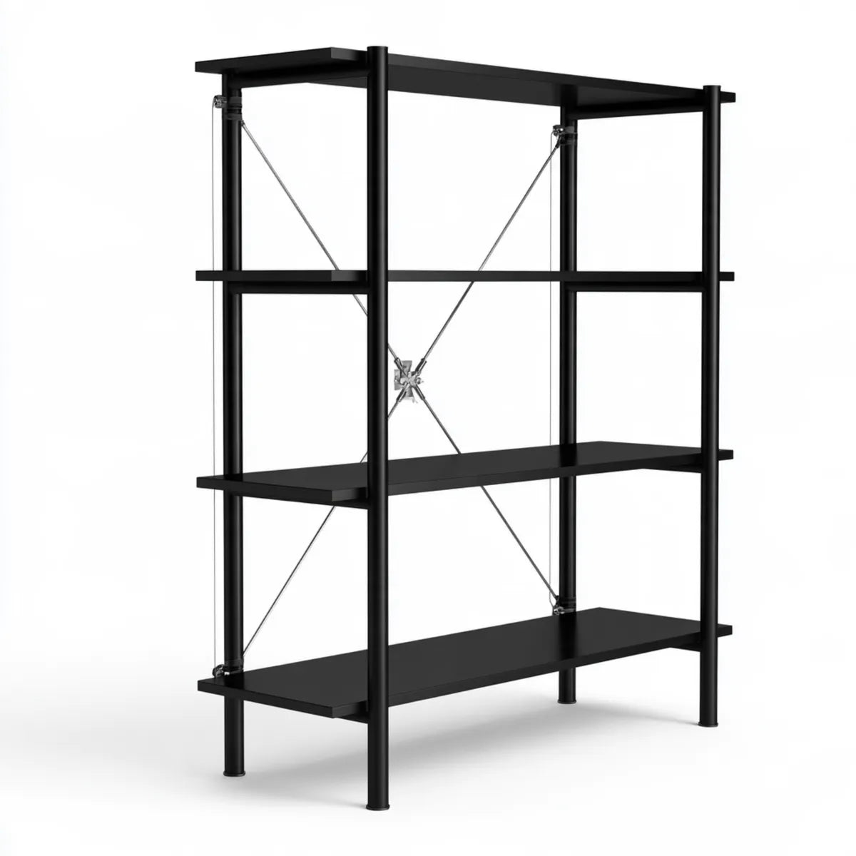 4-Tier Black Steel and MDF Rectangular Storage Bookcase, 47.2 x 15.7 x 70.9 in