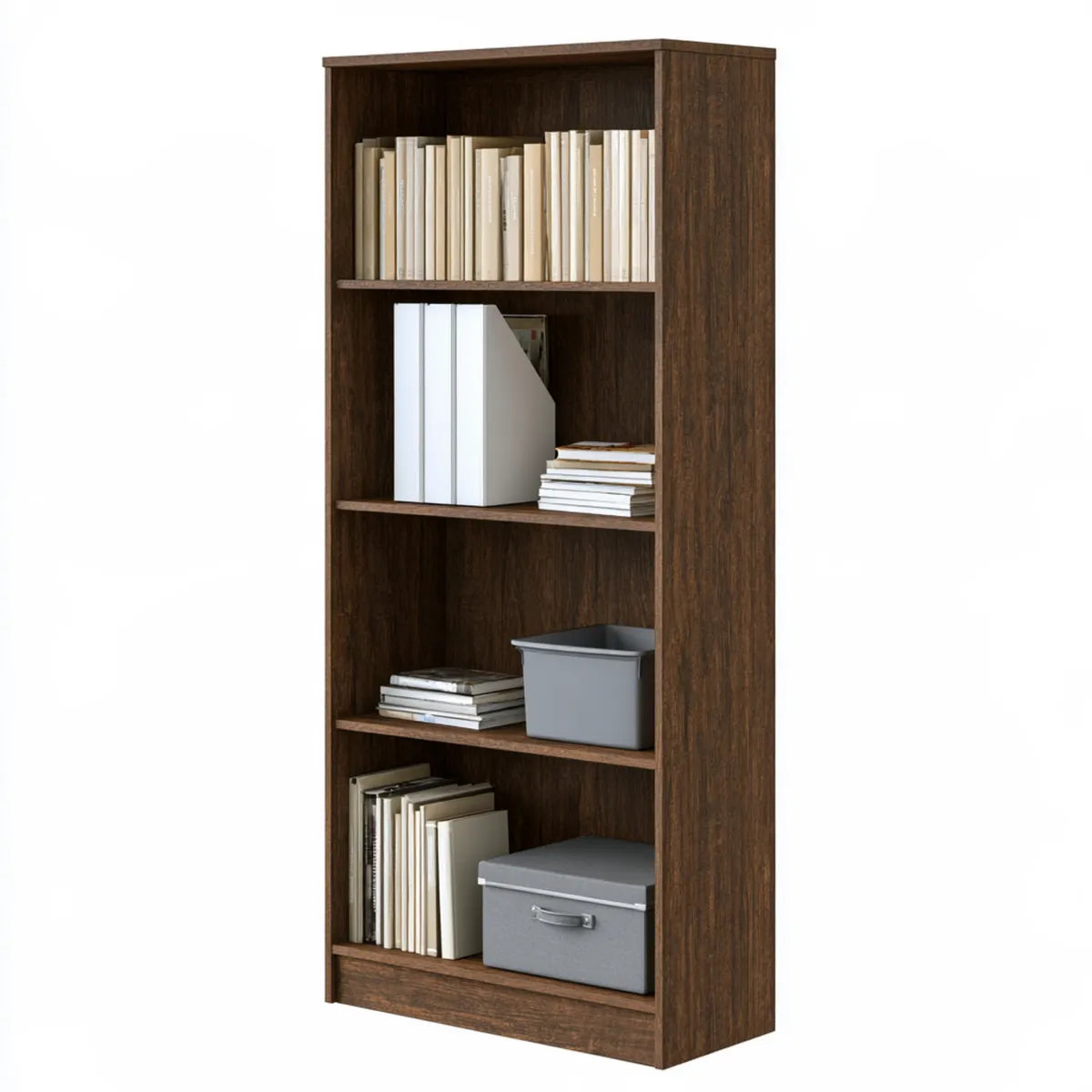 5-Tier Dark Brown Particleboard Bookcase, 23.6 in W x 11.6 in D x 71.1 in H