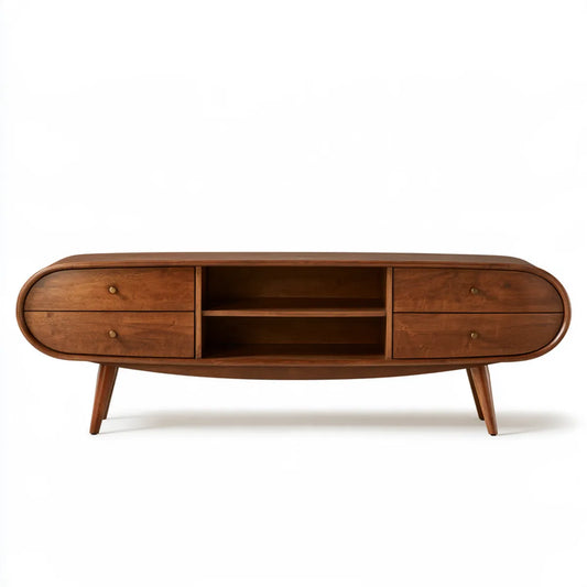 Mid-Century Modern Wood TV Stand Media Console, 70.9 x 15.7 x 21.7 in, Walnut Brown