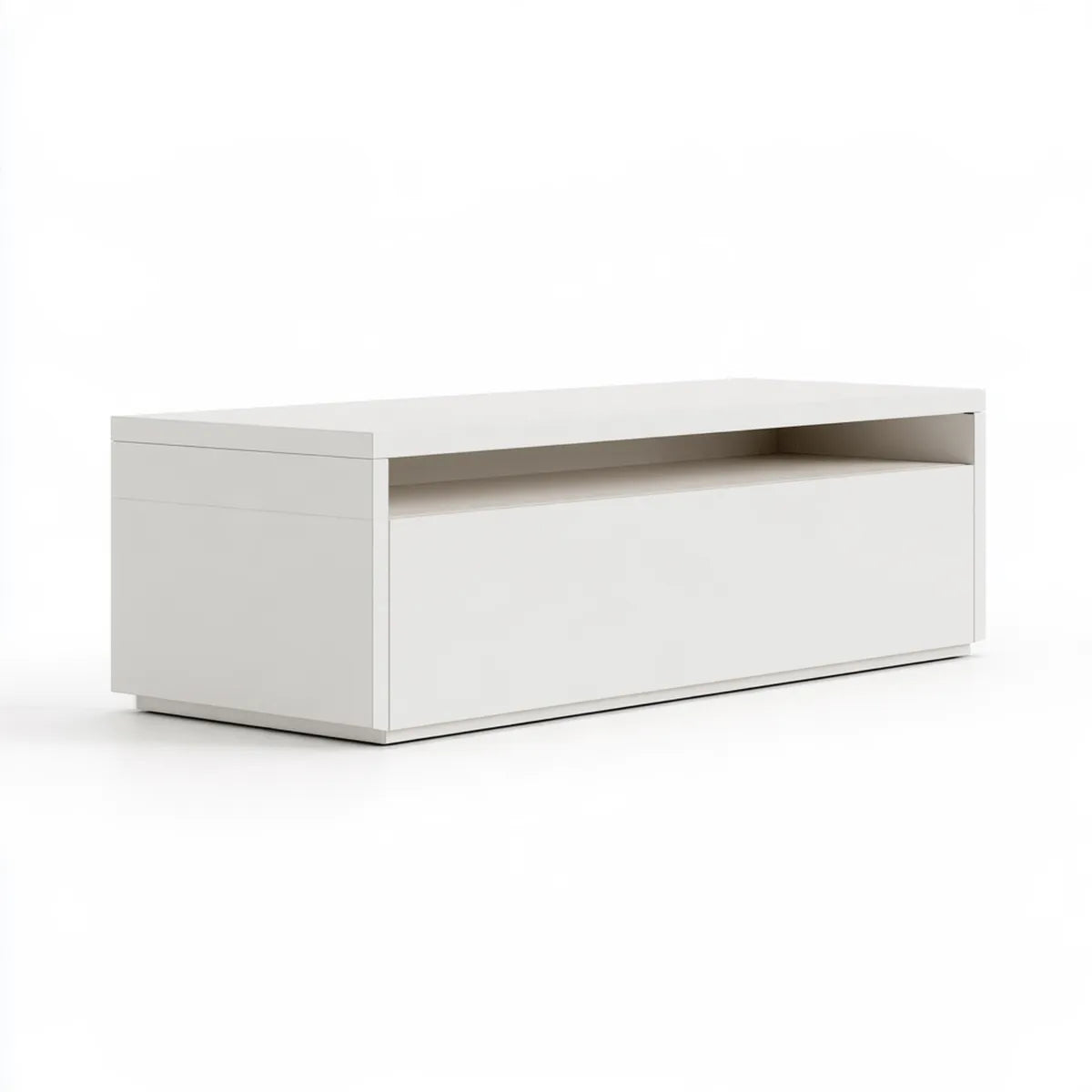 White Engineered Wood TV Stand with Flip-Down Door, 47.25 x 15.75 x 18.50 in