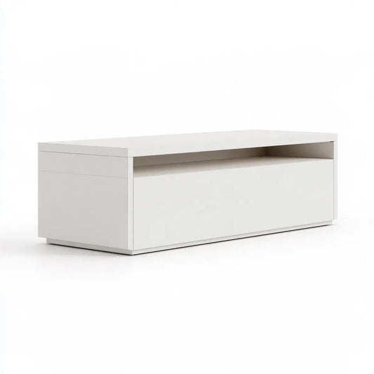 White Engineered Wood TV Stand with Flip-Down Door, 47.25 x 15.75 x 18.50 in