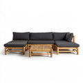 4-Piece Outdoor Bamboo Sectional Sofa Set with Black Polyester Cushions, 90.6 in W x 59.1 in D x 27.6 in H