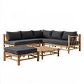 4-Piece Outdoor Bamboo L-Shaped Sectional Sofa Set with Coffee Table and Ottoman, Black Polyester Cushions, 94.5 x 70.9 x 31.5 in