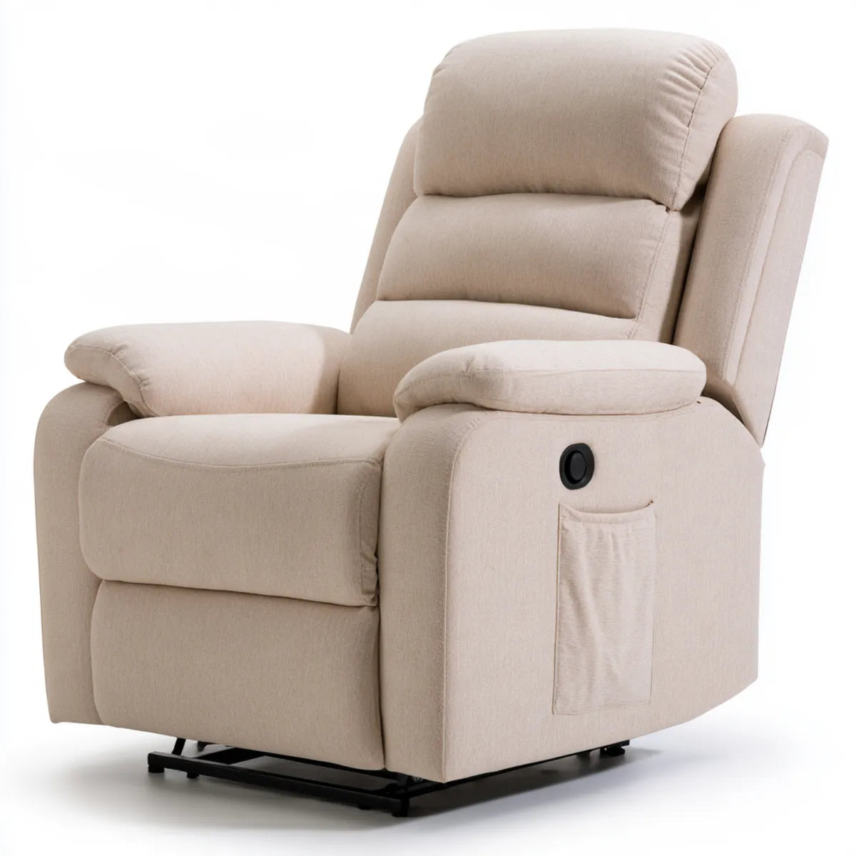 Beige Polyester Power Recliner Armchair with Side Pocket, 39 x 38 x 41 in