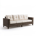 4-Seat Outdoor Wicker Sofa, 105 x 35 x 34 in, Brown PE Rattan with Ivory Polyester Cushions