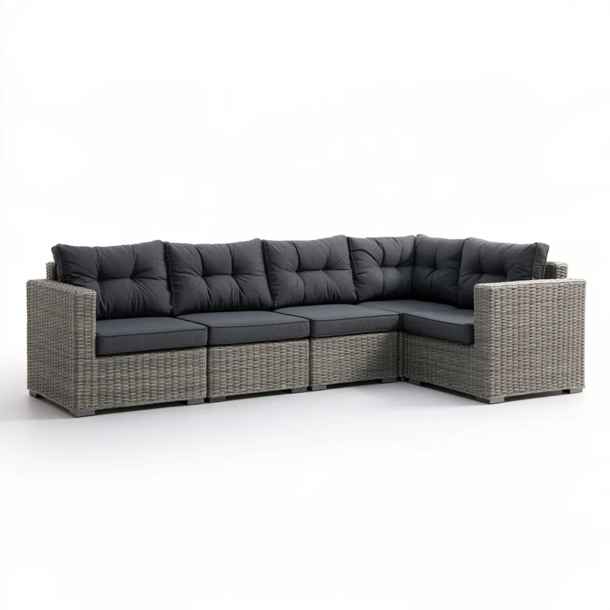 Outdoor 5-Seat Gray PE Rattan L-Shaped Sectional Sofa Set with Black Cushions, 280 x 210 x 60 cm
